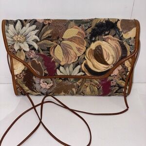 Vintage Carlos falchi tapestry exotic leather Cottage crossbody bag